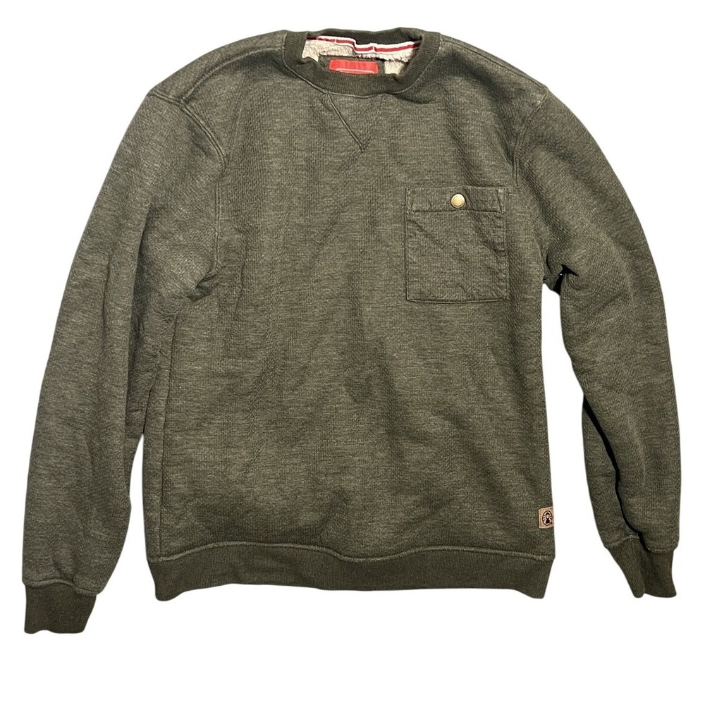 Coleman Men's Small S Olive Green Waffle Knit Sherpa Lined Crew Neck Sweatshirt